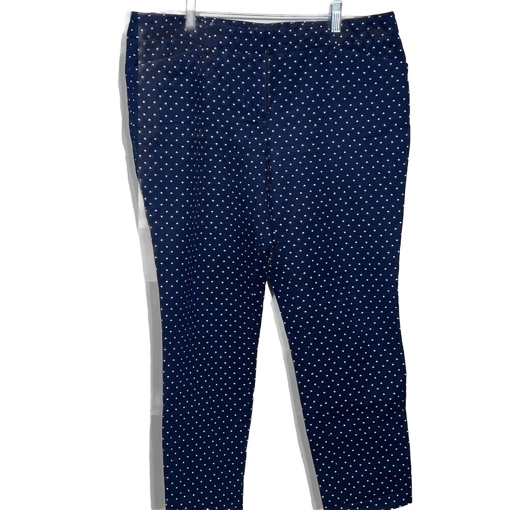 Dalia Heart Print Pants Womens 12 Navy Blue Slim Ankle Cotton Stretch‎ Trousers